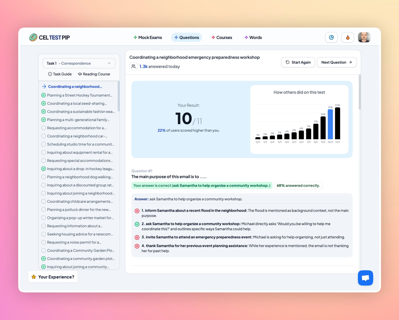 Explicación detallada de pregunta CELPIP en CELTESTPIP con análisis de respuestas